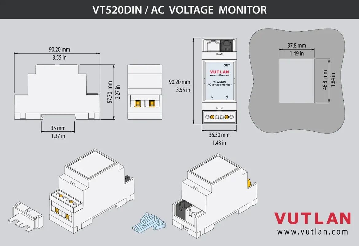 سنسور مانیتور ولتاژ AC مدل VT520DIN | Vutlan